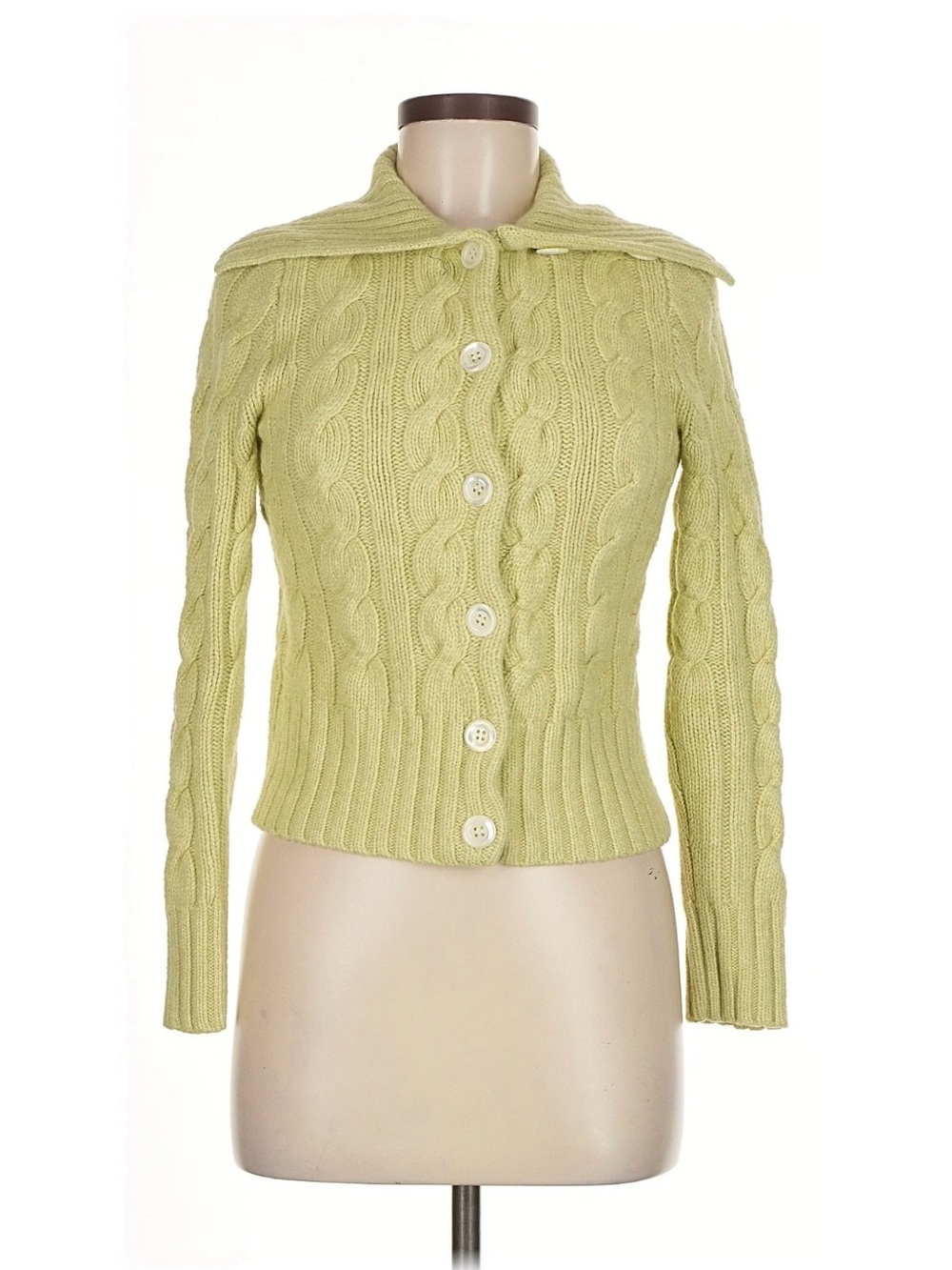 J. Crew Light Green Cable Knit Button-Front Cardigan